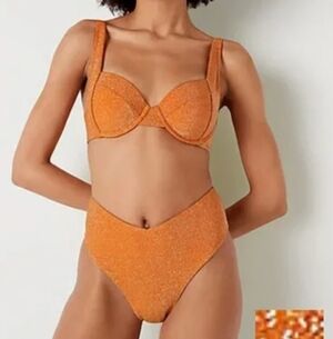 🧡 PINK Victoria's Secret Medium Sparkling Orange Bikini Set